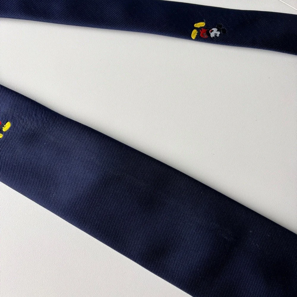 Vintage Disney Mickey Mouse Navy Blue Embroidered Silk Blend Necktie Made in USA